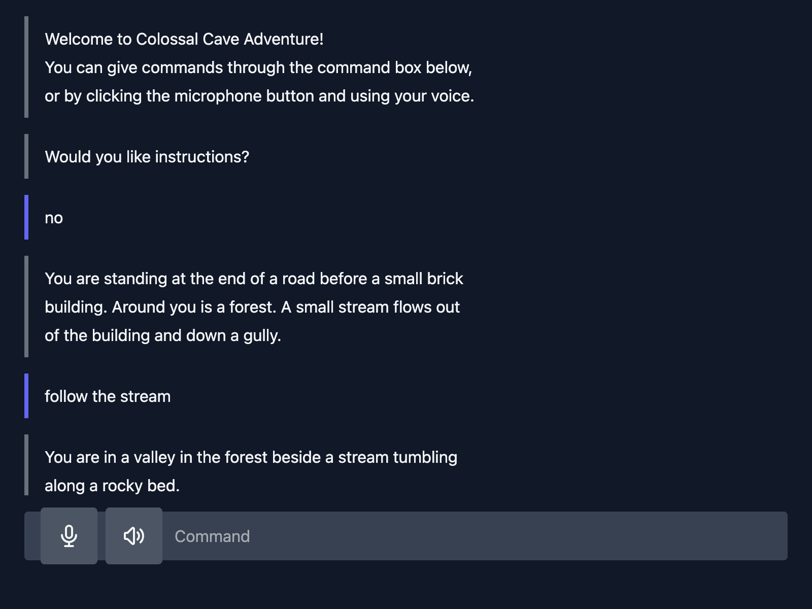 Adventure application interface