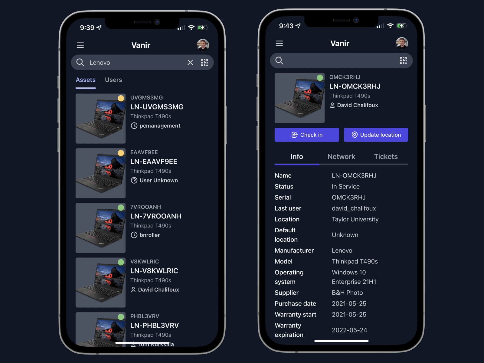 Vanir application interface
